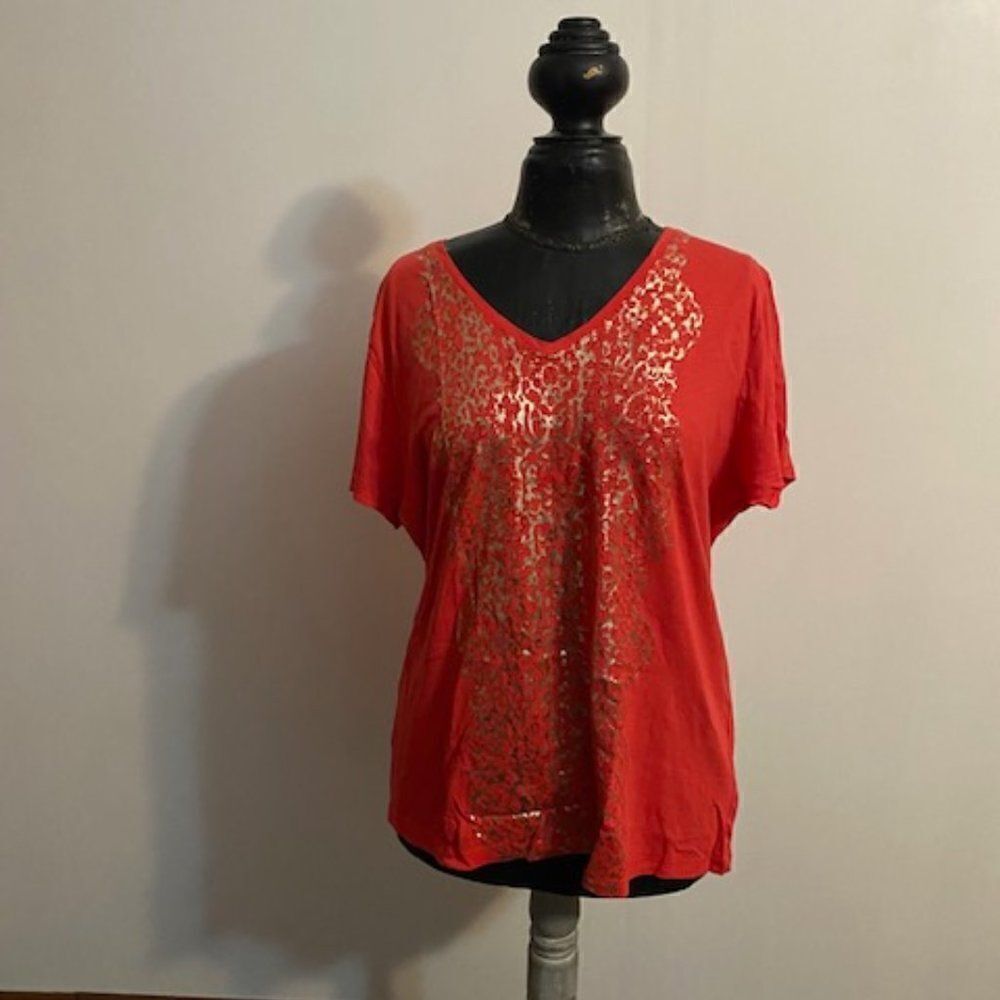 Chico's Zenergy, Orange embellished t-shirt, Size 16